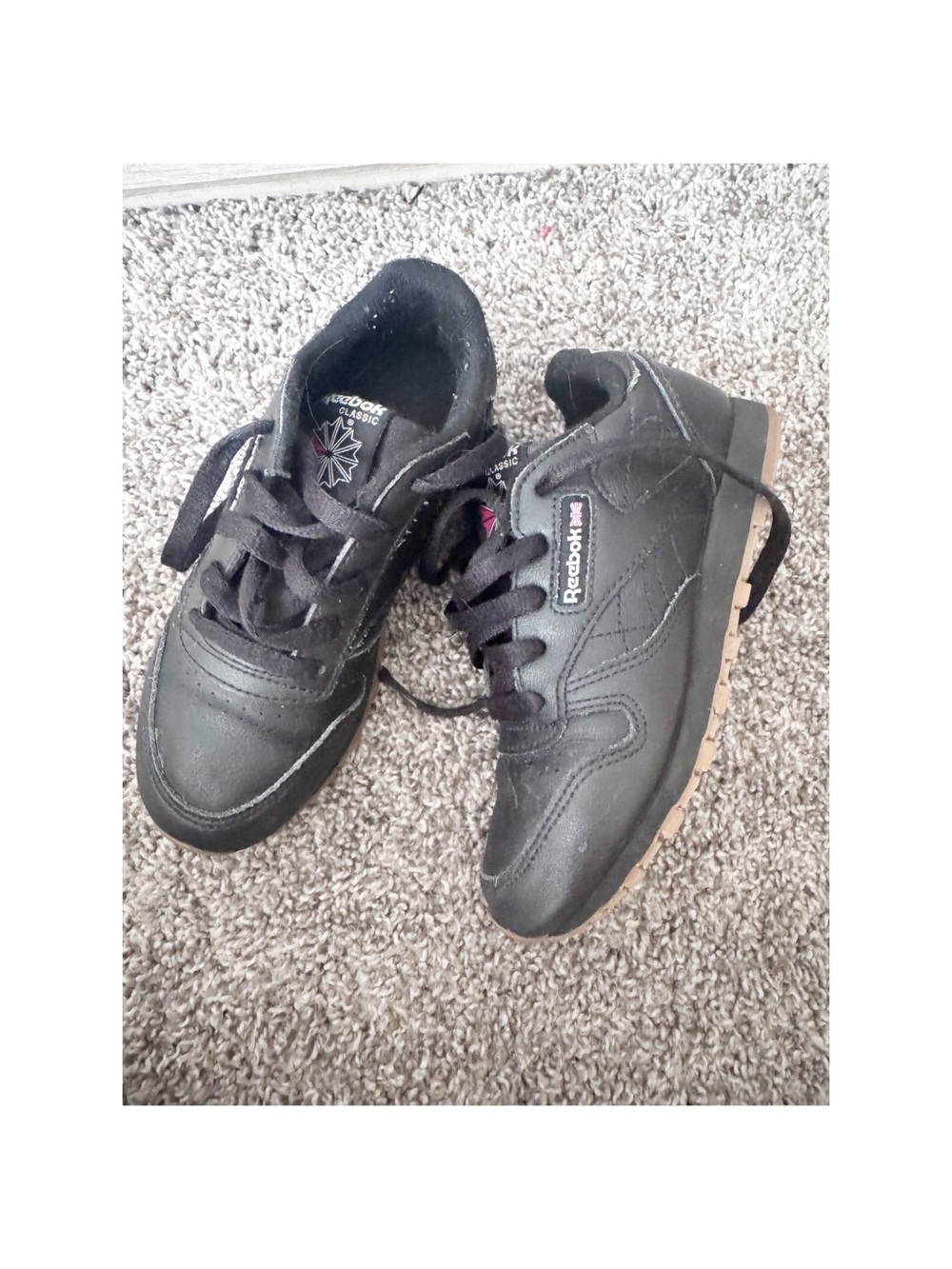 Reebok Kids Black Leather Sneakers with Gum Sole